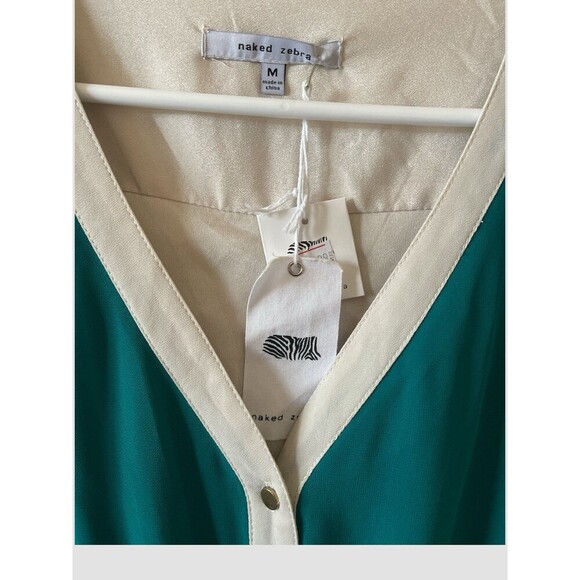 Naked Zebra Womens Shirt Dress Sz M V-Neck Roll Tab Sleeve Drawstring Waist NWT - Picture 4 of 7